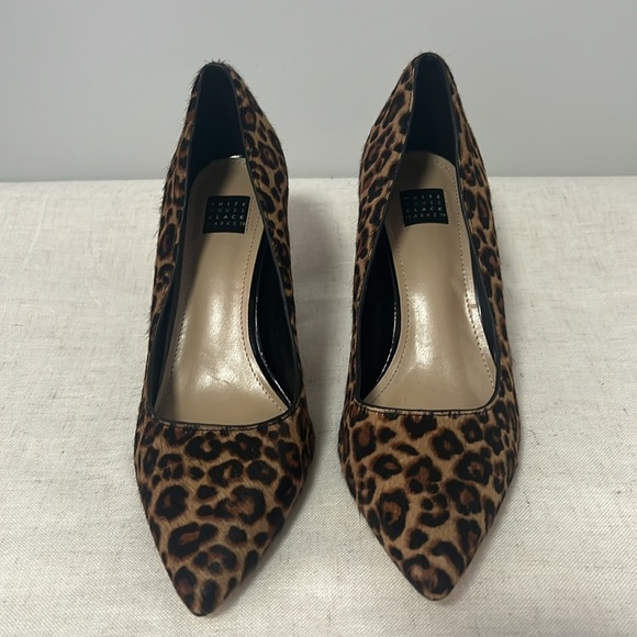 NWOT BHWM Women’s Leopard Print Calf Hair Block Heel Pumps size 6.5 - Picture 5 of 10